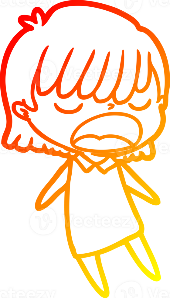 warm gradient line drawing of a cartoon woman talking loudly png