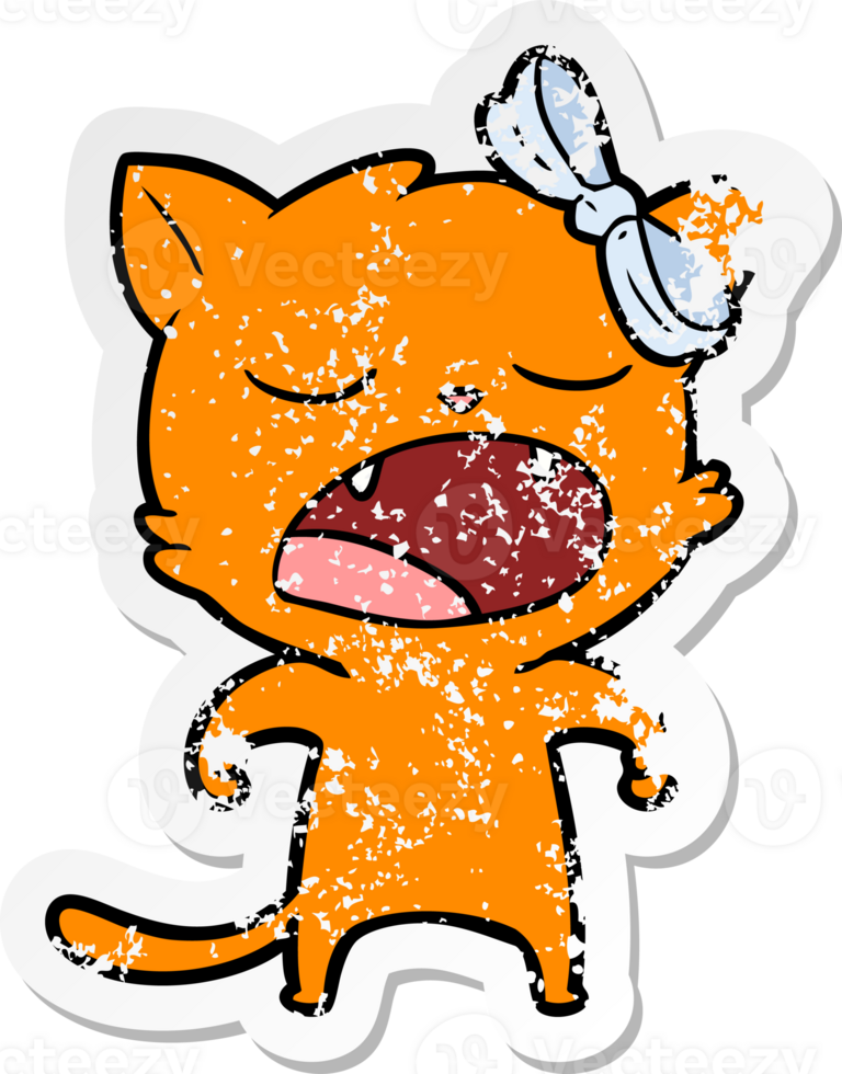 distressed sticker of a cartoon yawning cat png