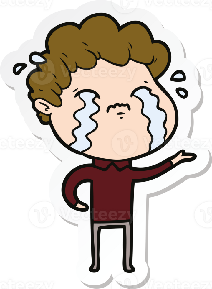 sticker of a cartoon man crying png