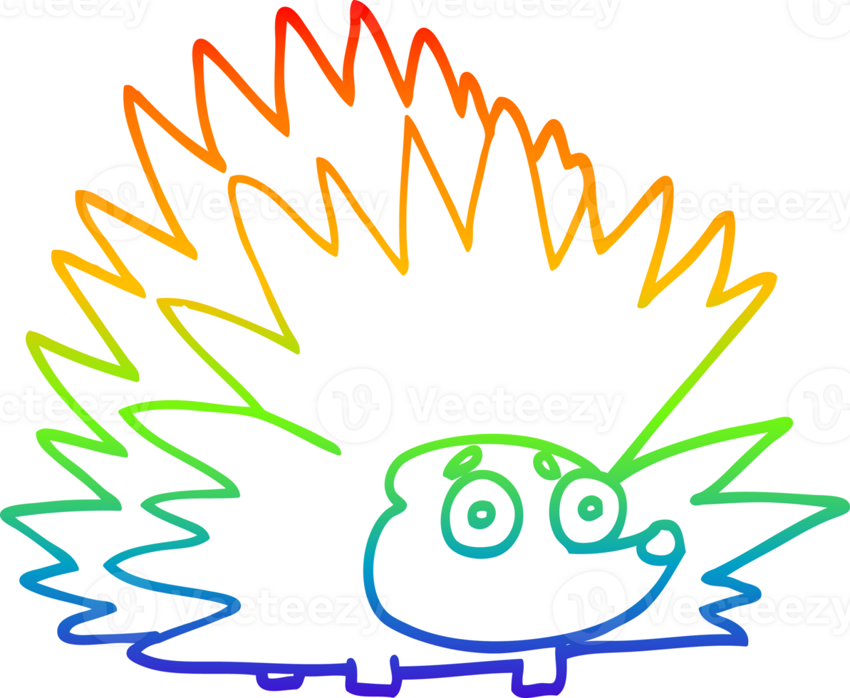 rainbow gradient line drawing of a cartoon spiky hedgehog png