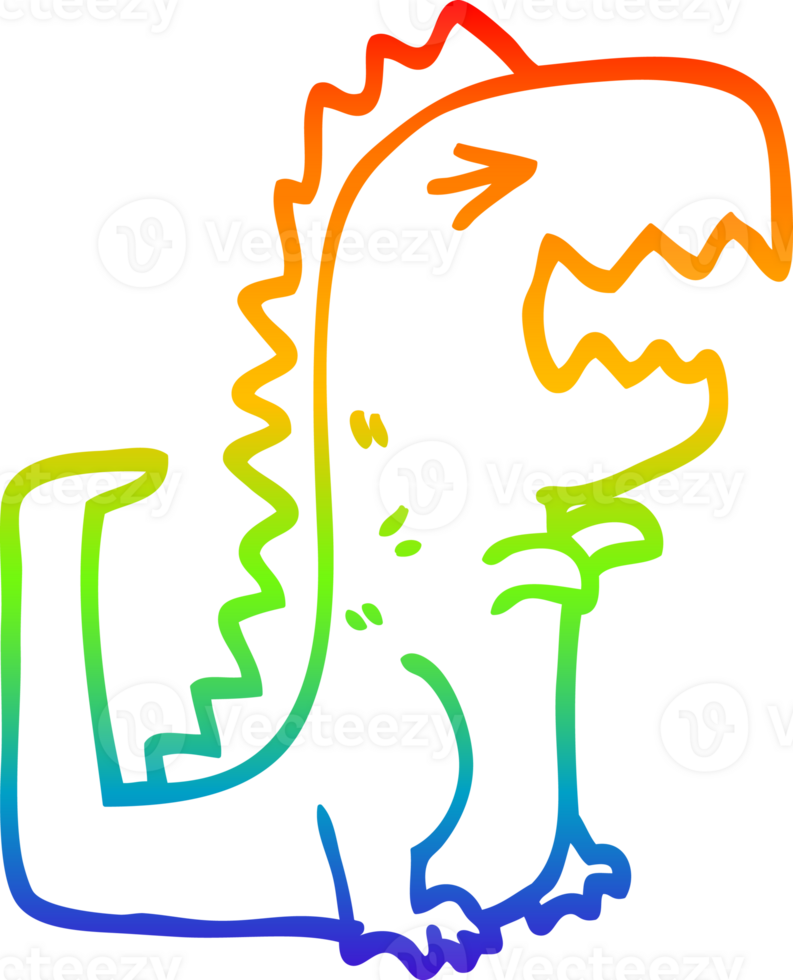 rainbow gradient line drawing of a cartoon roaring t rex png