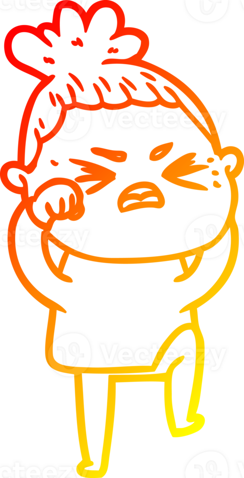 warm gradient line drawing of a cartoon angry woman png