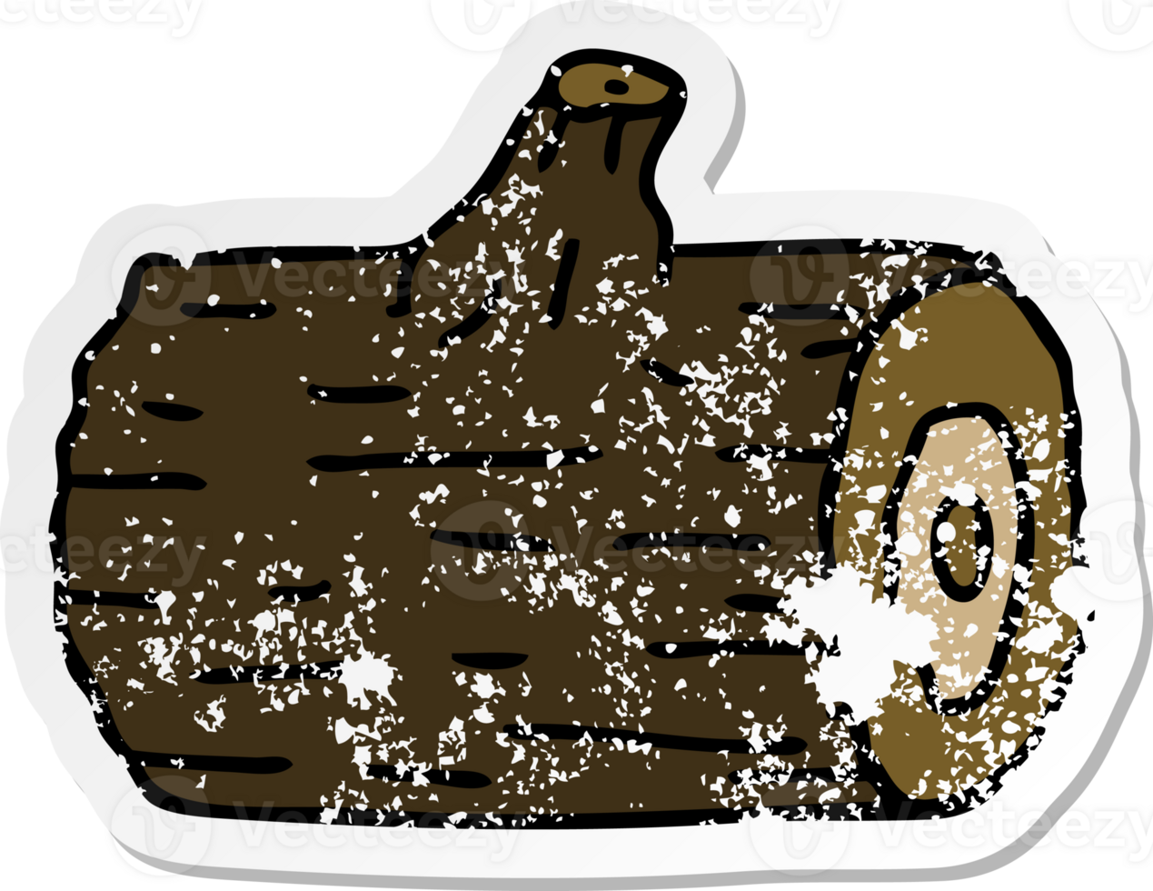 distressed sticker of a quirky hand drawn cartoon wooden log png
