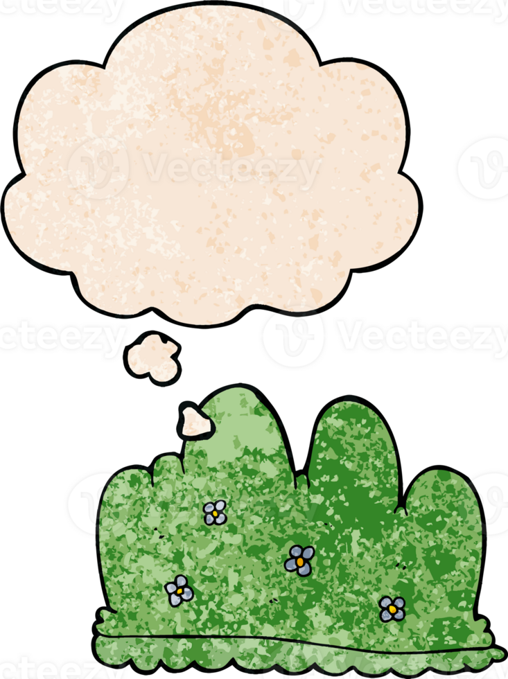 cartoon hedge with thought bubble in grunge texture style png