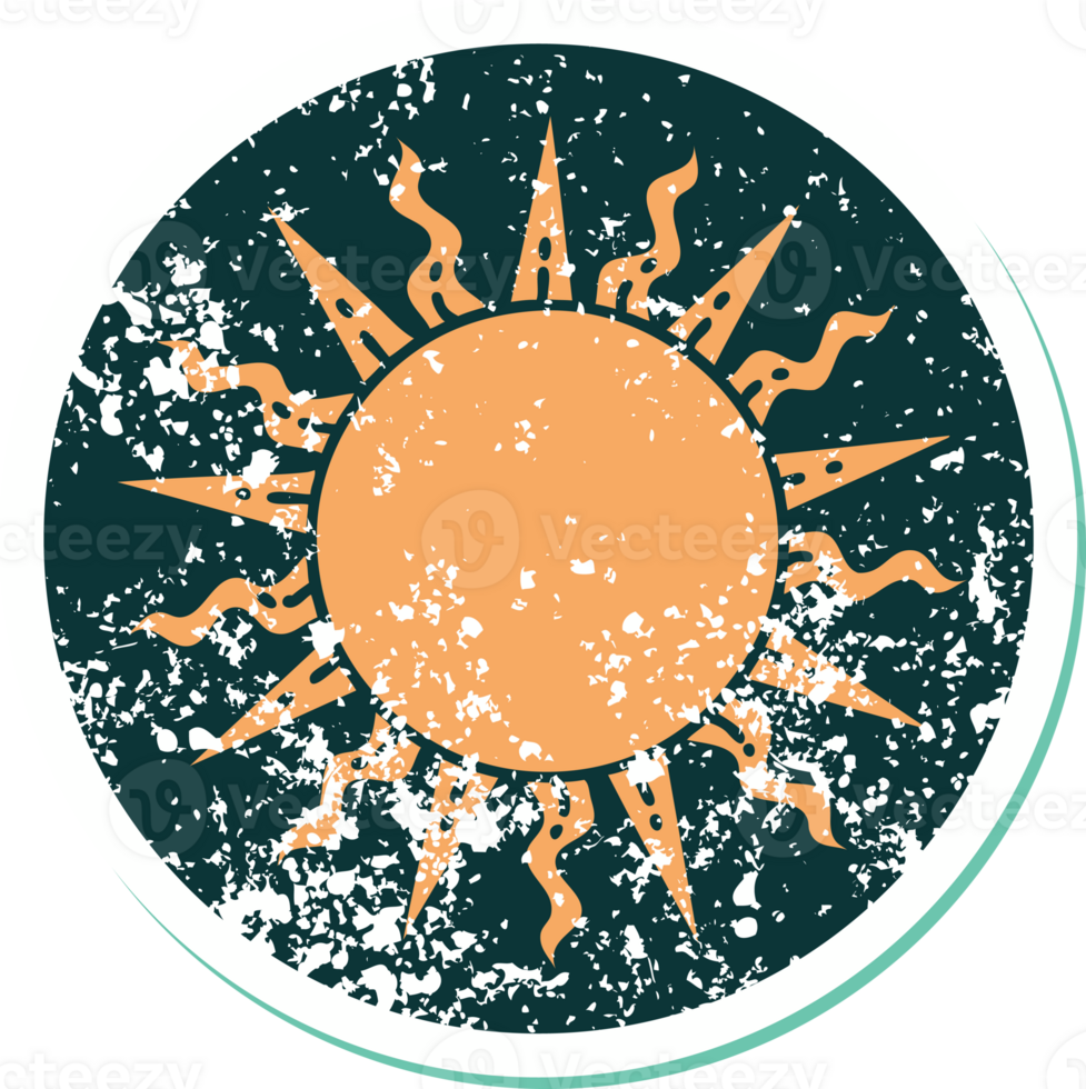 iconic distressed sticker tattoo style image of a sun png