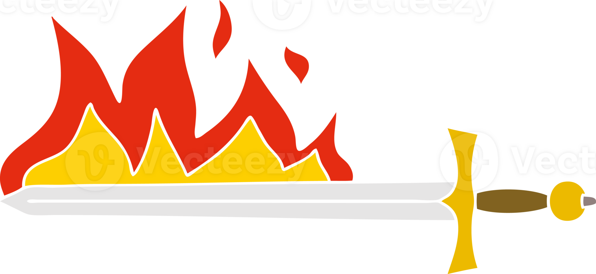 hand drawn quirky cartoon flaming sword png