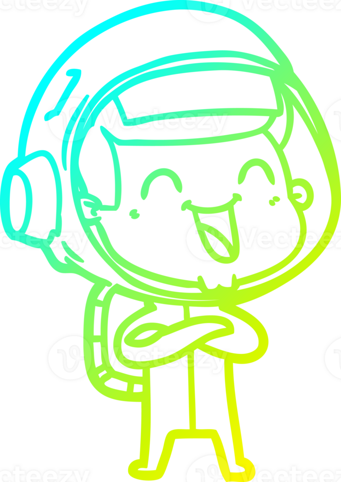 cold gradient line drawing of a happy cartoon astronaut png