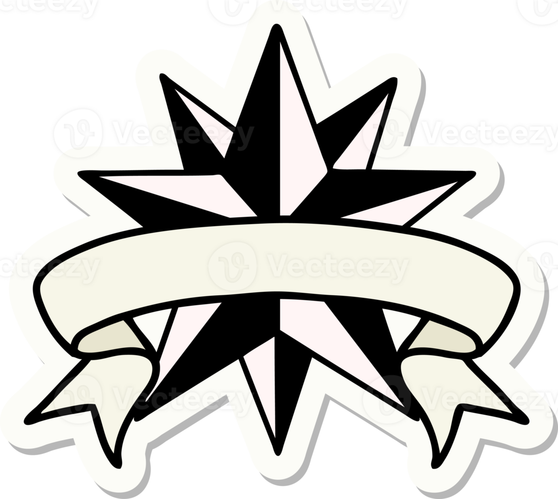 tattoo style sticker with banner of a star png