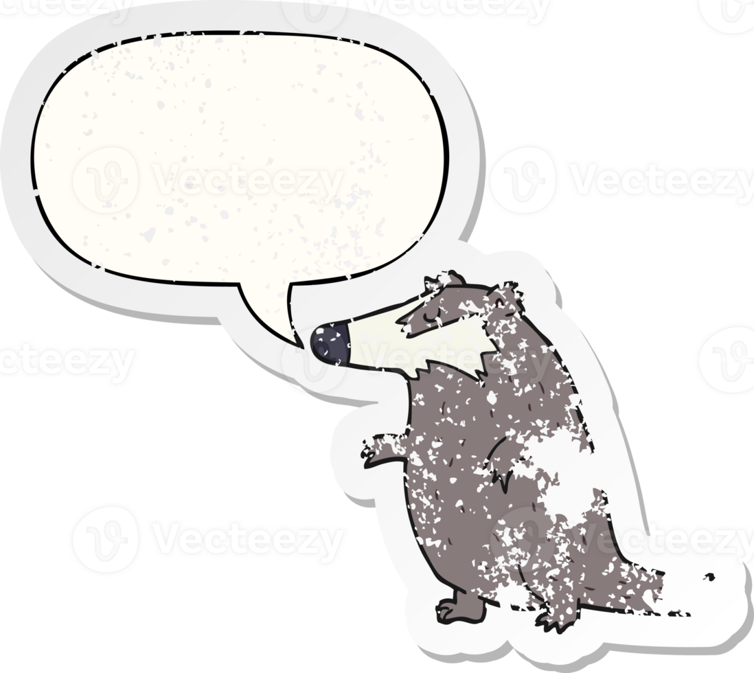 cartoon badger with speech bubble distressed distressed old sticker png