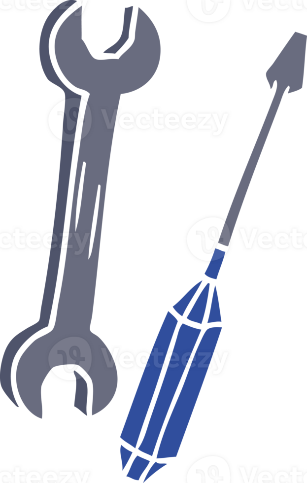 hand drawn cartoon doodle of a spanner and a screwdriver png
