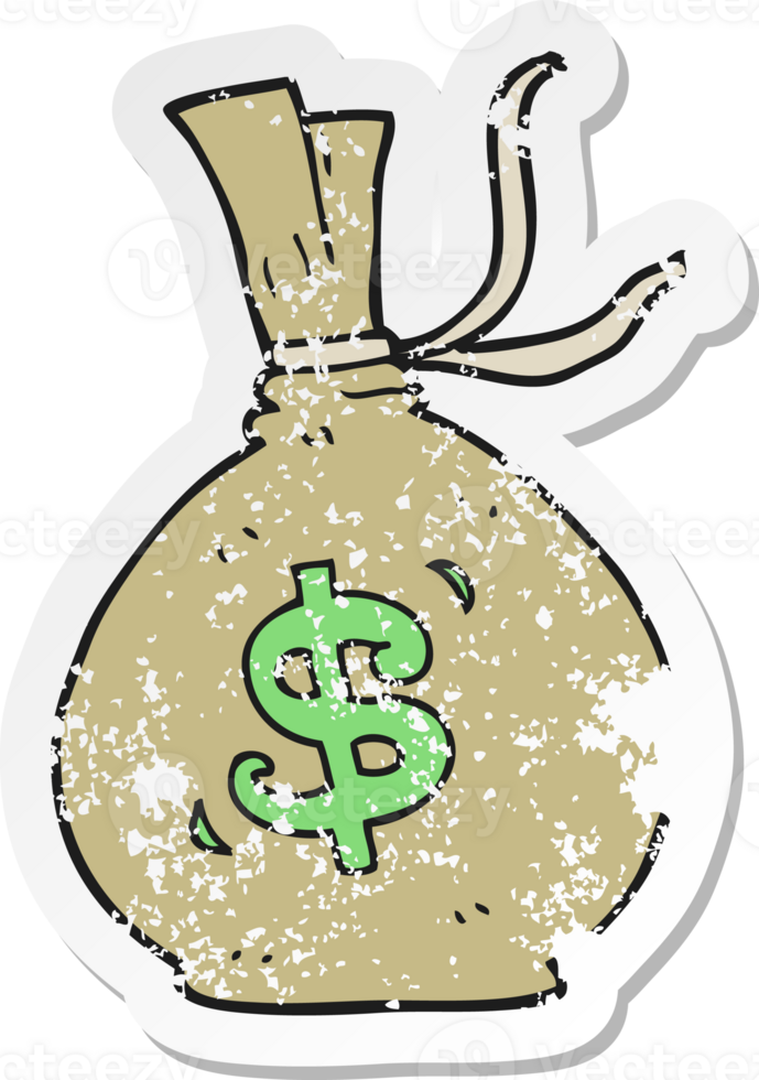 retro distressed sticker of a cartoon bag of money png