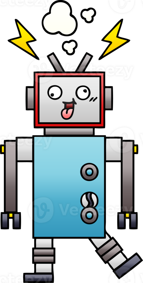 gradient shaded cartoon of a crazy broken robot png