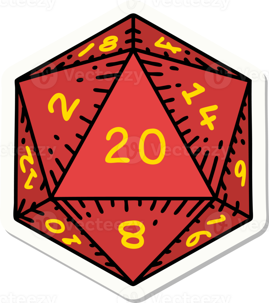 sticker of a natural 20 D20 dice roll png