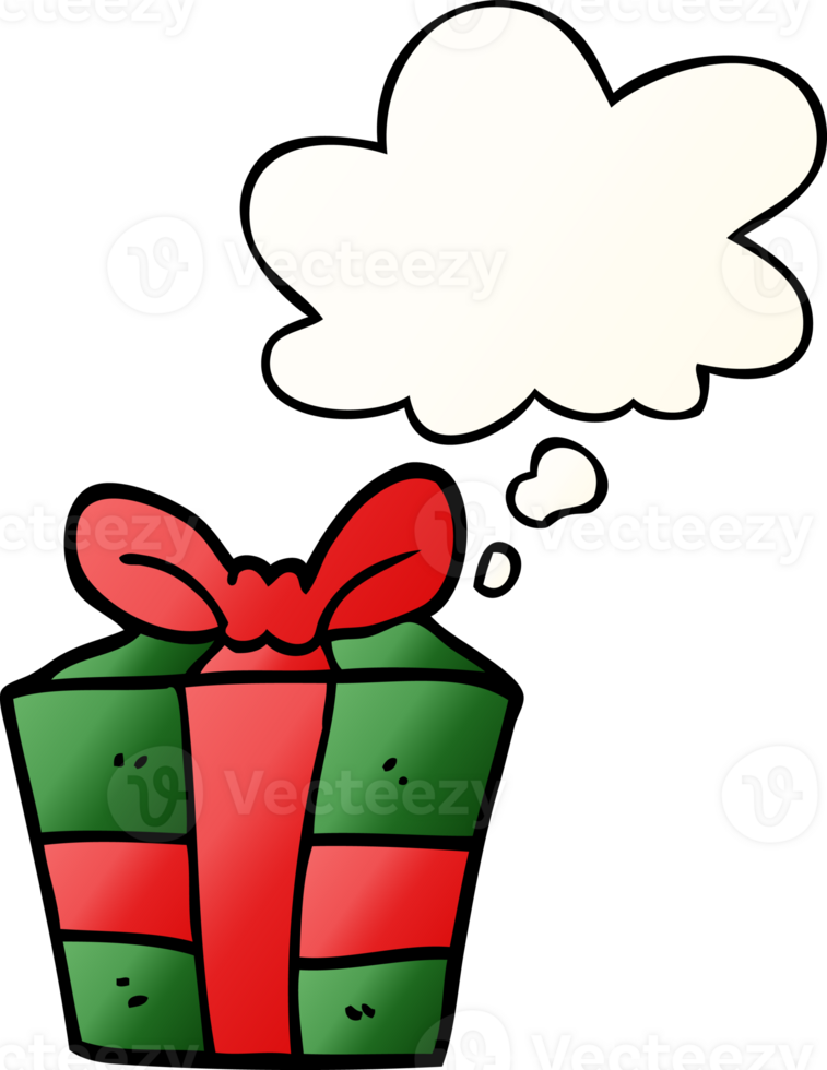cartoon present with thought bubble in smooth gradient style png