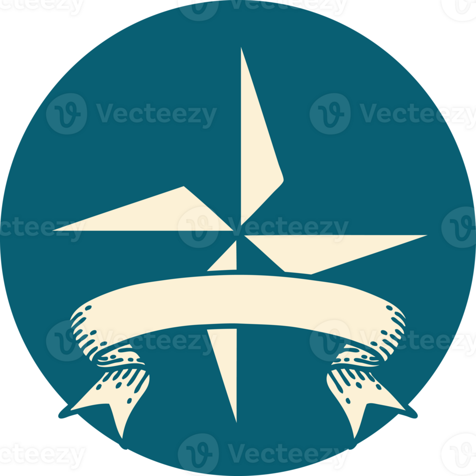 tattoo style icon with banner of a star symbol png
