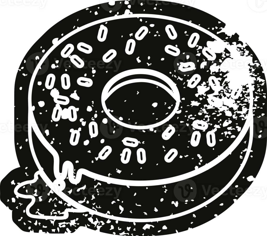 Distressed effect   icon illustration of a tasty iced donut png