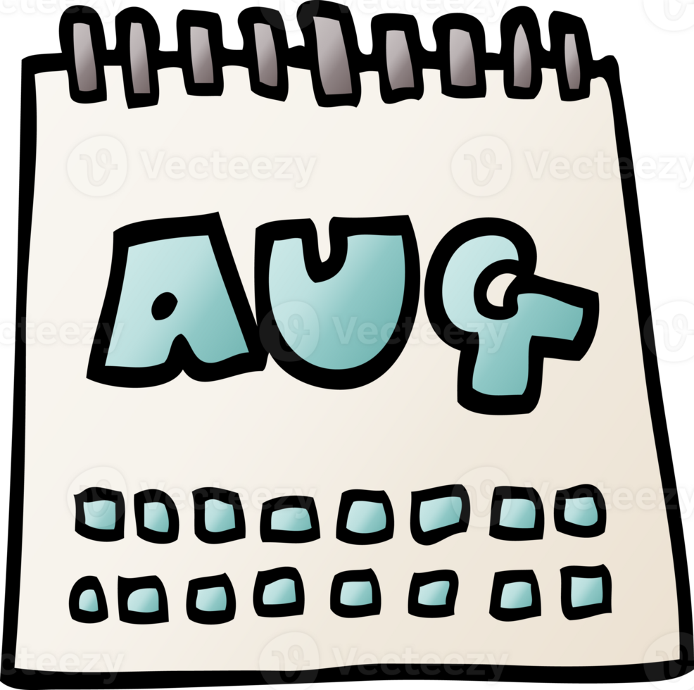 cartoon doodle calendar showing month of august png