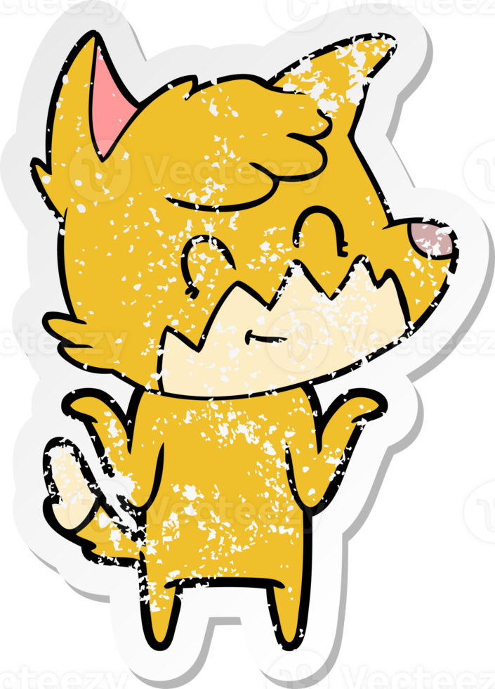 distressed sticker of a cartoon friendly fox png