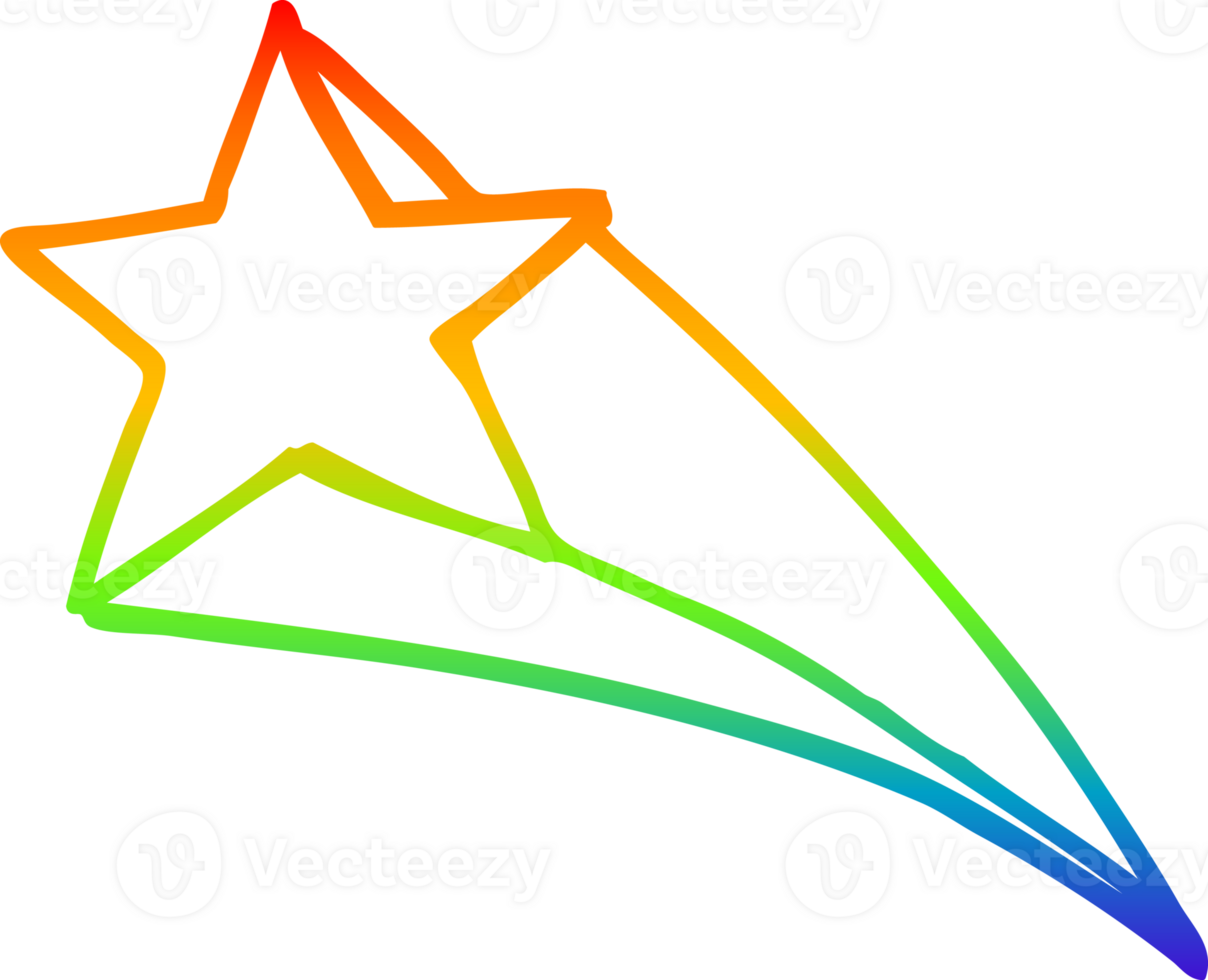 rainbow gradient line drawing of a cartoon shooting star png