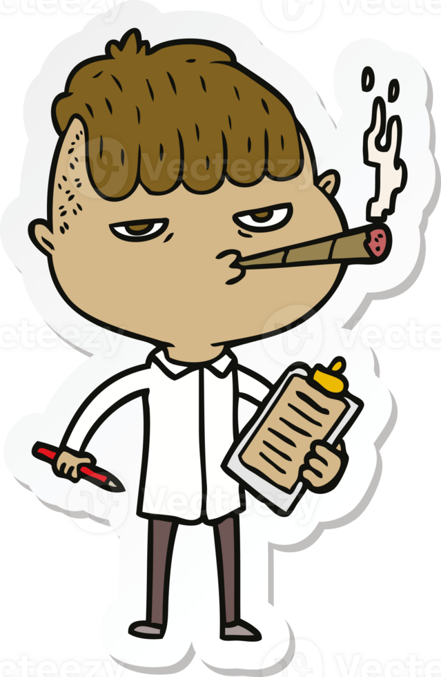 sticker of a cartoon salesman smoking png