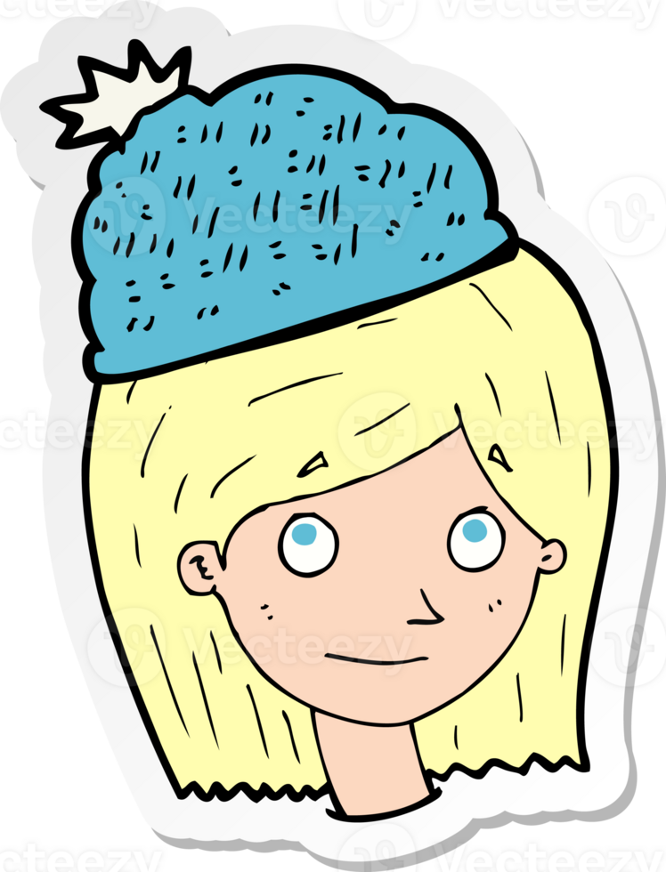 sticker of a cartoon woman wearing winter hat png