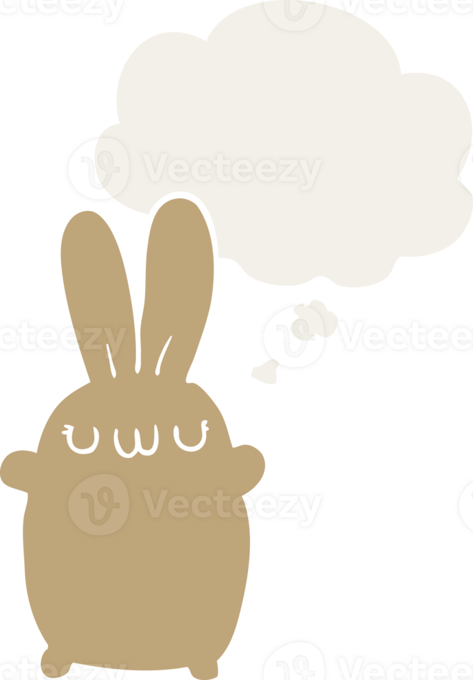 cartoon rabbit with thought bubble in retro style png