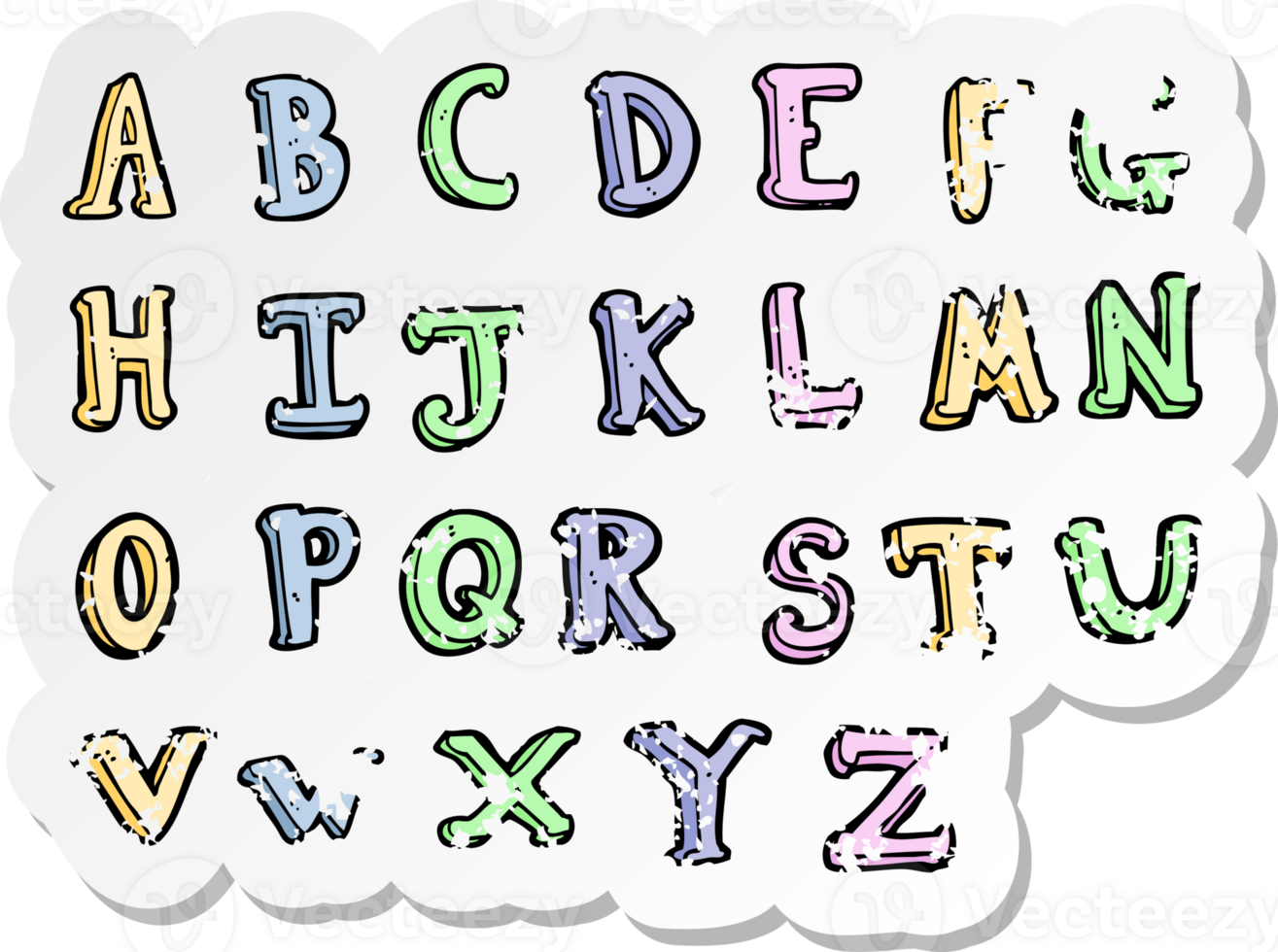 retro distressed sticker of a cartoon alphabet png