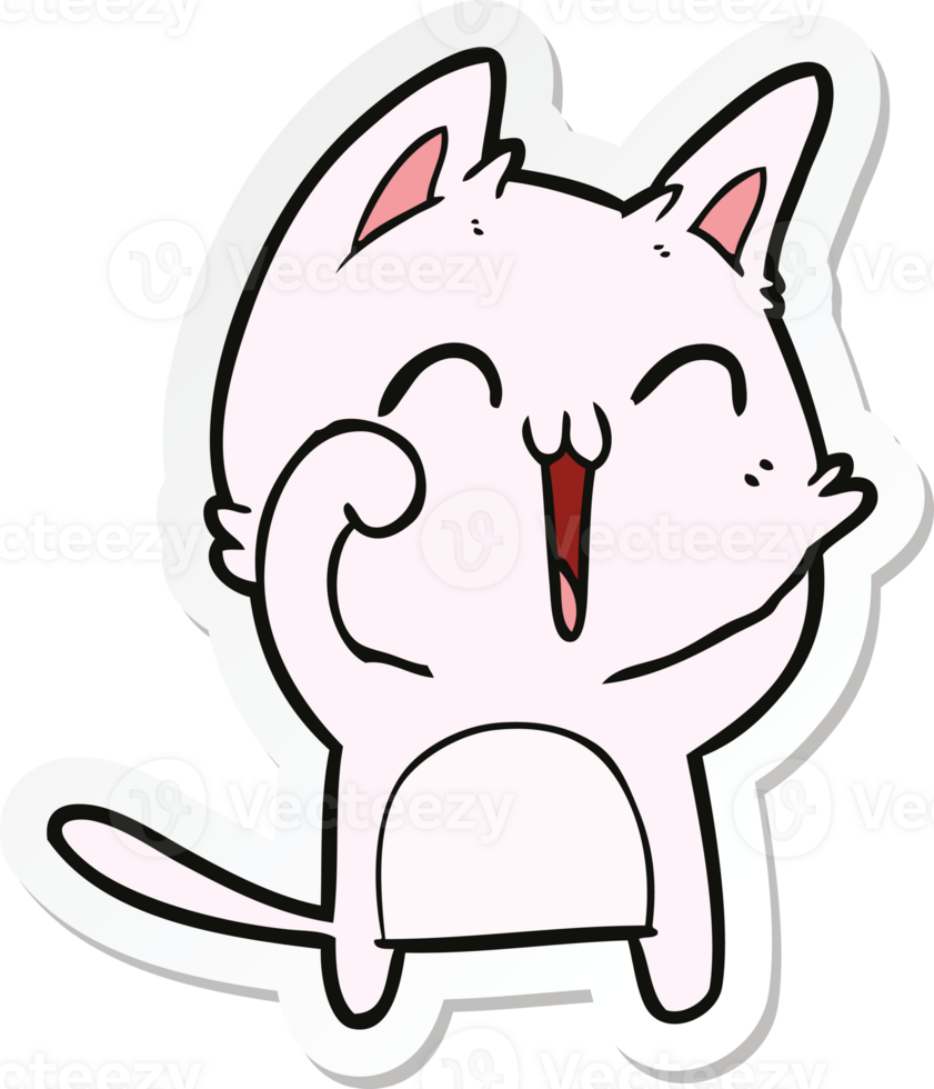 sticker of a happy cartoon cat meowing png