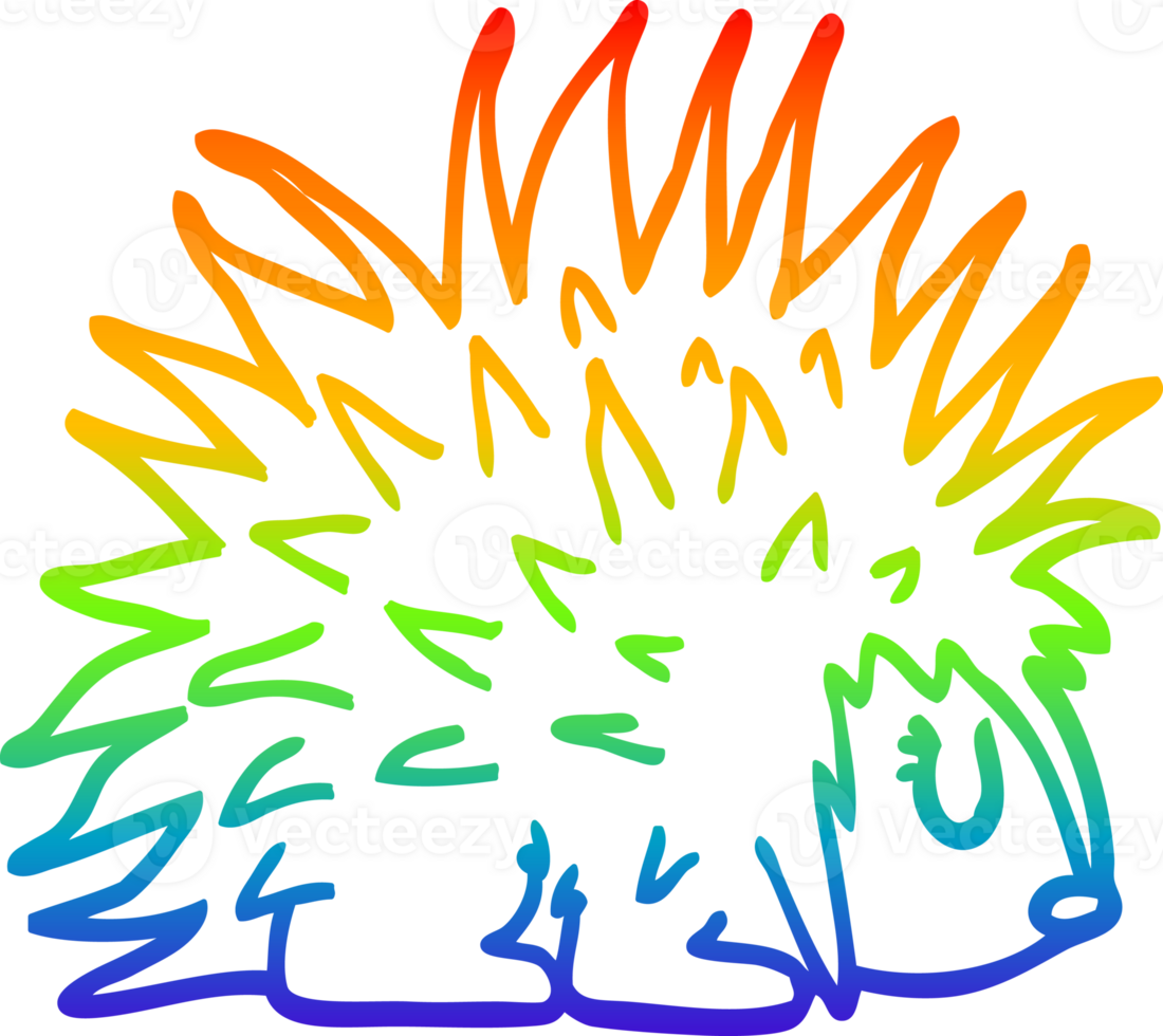 rainbow gradient line drawing of a cartoon spiky hedgehog png
