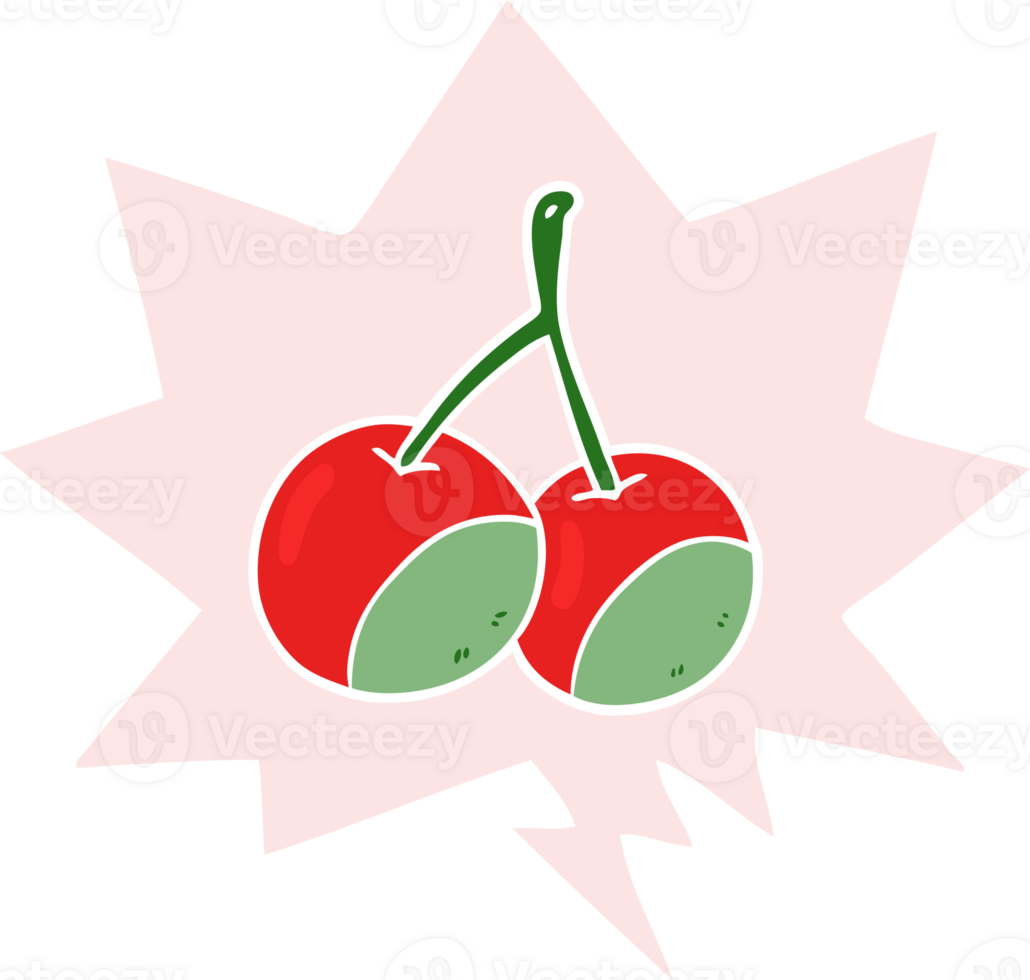 cartoon cherries with speech bubble in retro style png