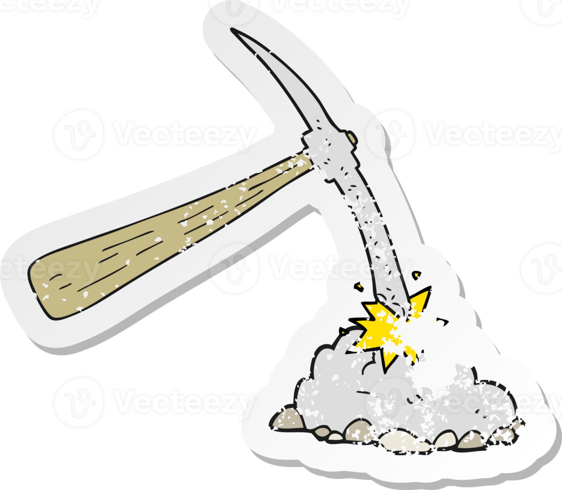 retro distressed sticker of a cartoon pick axe png