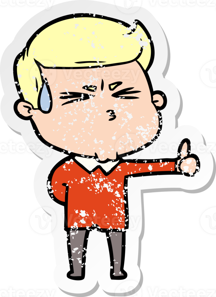 distressed sticker of a cartoon man sweating png