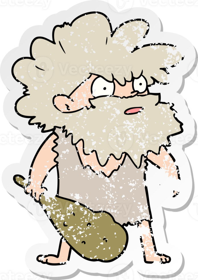 distressed sticker of a cartoon cave man png