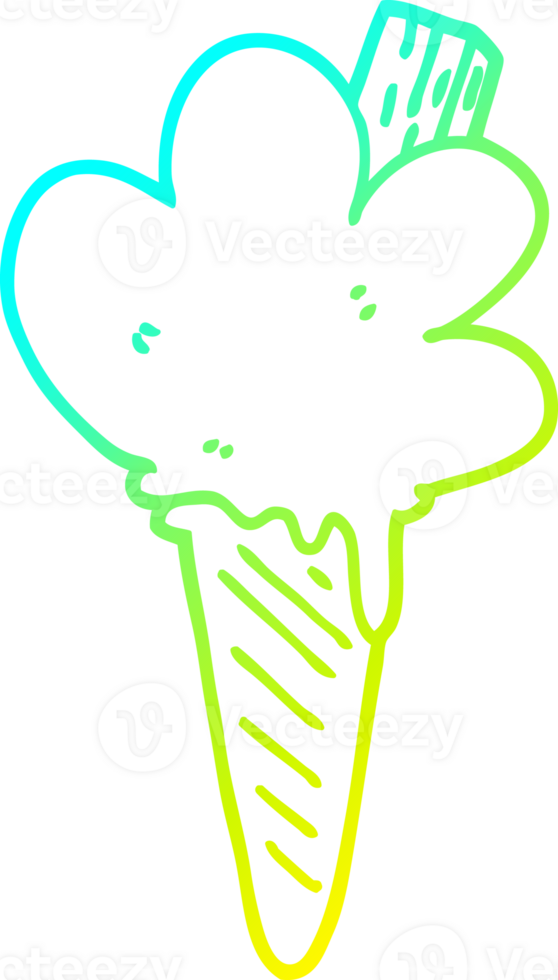 cold gradient line drawing of a cartoon ice cream cone png
