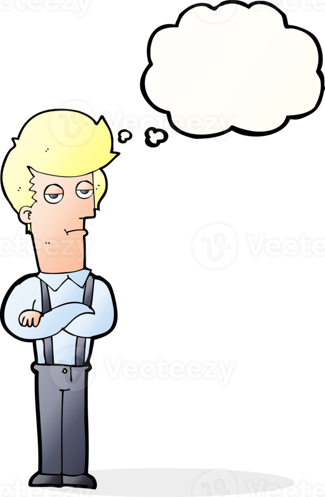 cartoon bored man with thought bubble png