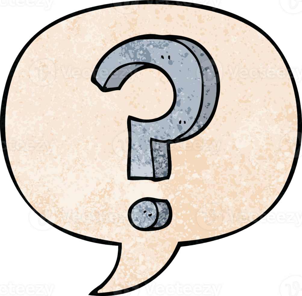 cartoon question mark with speech bubble in retro texture style png