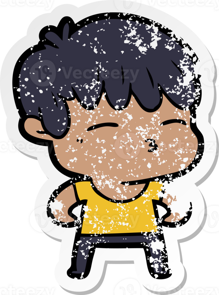 distressed sticker of a cartoon curious boy png
