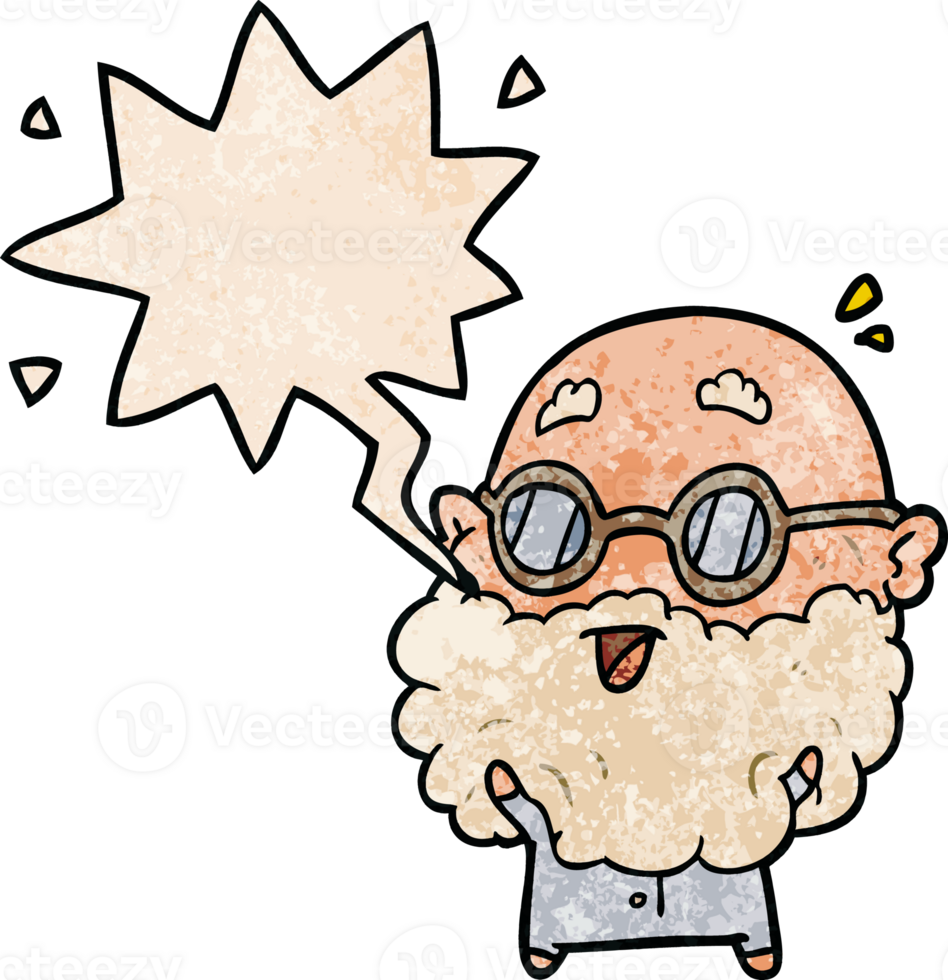 cute cartoon surprised old man with speech bubble in retro texture style png