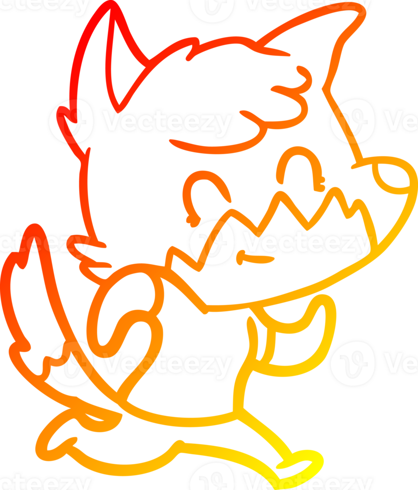 warm gradient line drawing of a cartoon happy fox png