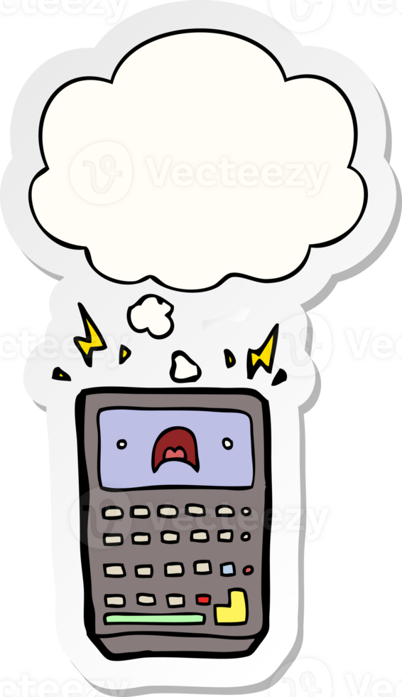 cartoon calculator with thought bubble as a printed sticker png