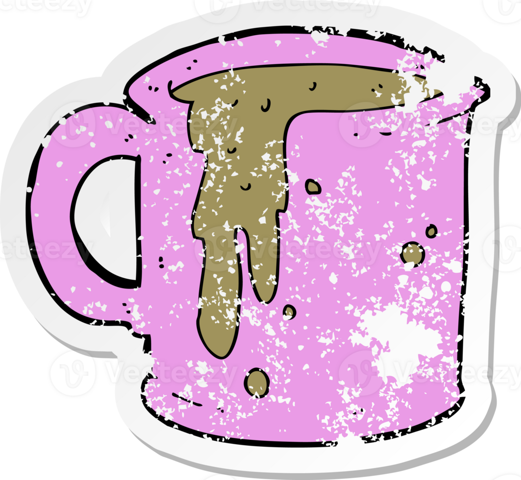 retro distressed sticker of a cartoon coffee mug png