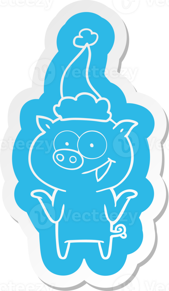 quirky cartoon  sticker of a pig with no worries wearing santa hat png