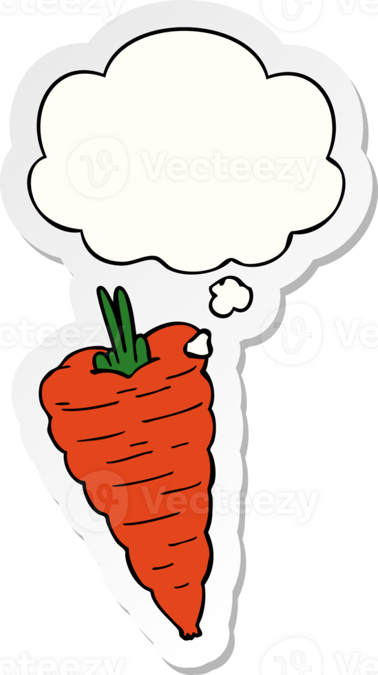 cartoon carrot with thought bubble as a printed sticker png