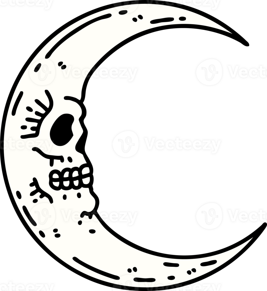 tattoo in traditional style of a skull moon png