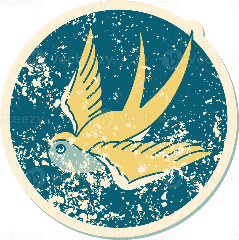 iconic distressed sticker tattoo style image of a swallow png