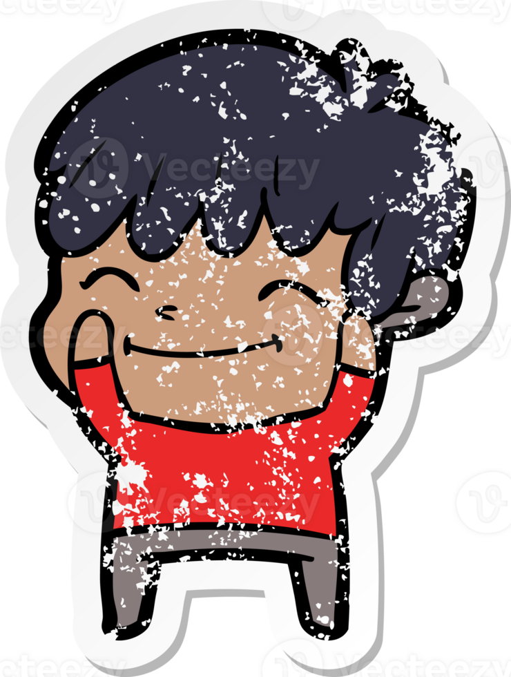 distressed sticker of a cartoon happy boy png