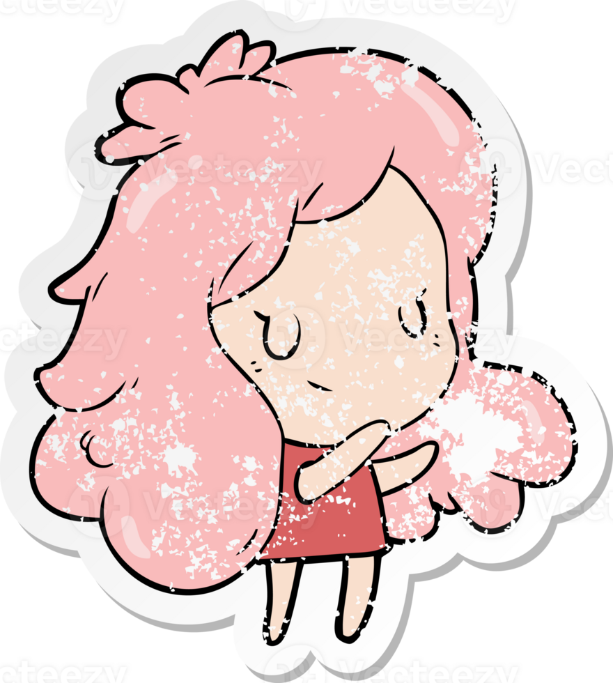 distressed sticker of a cartoon girl png