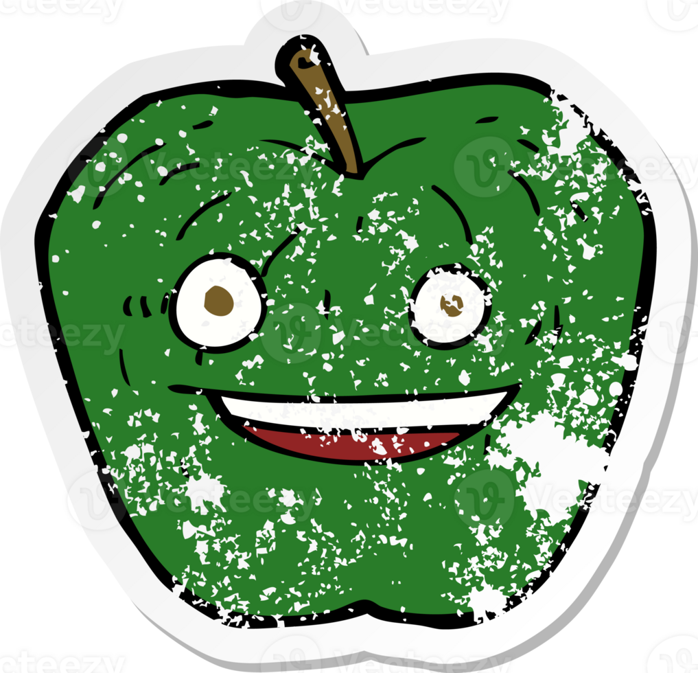 retro distressed sticker of a cartoon apple png