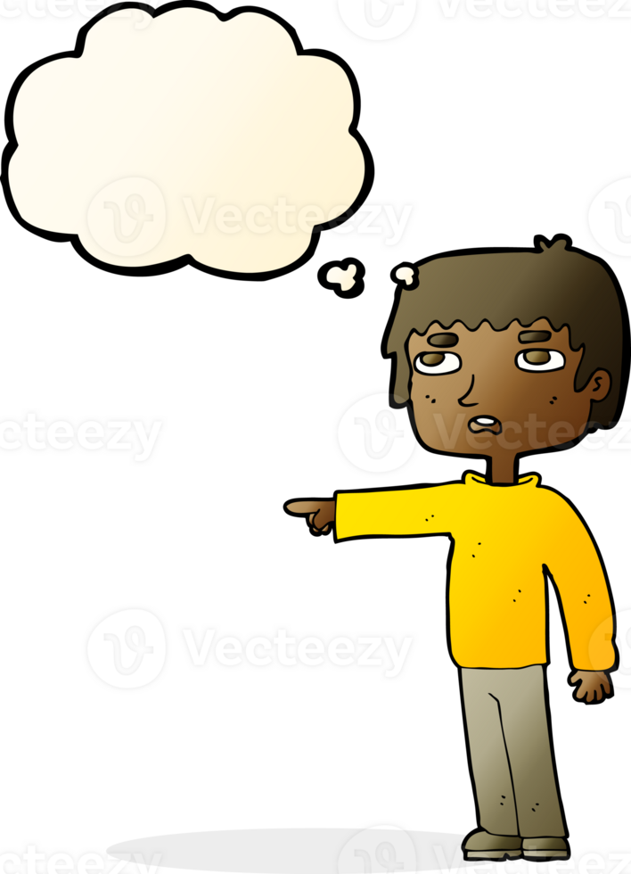 cartoon boy pointing with thought bubble png