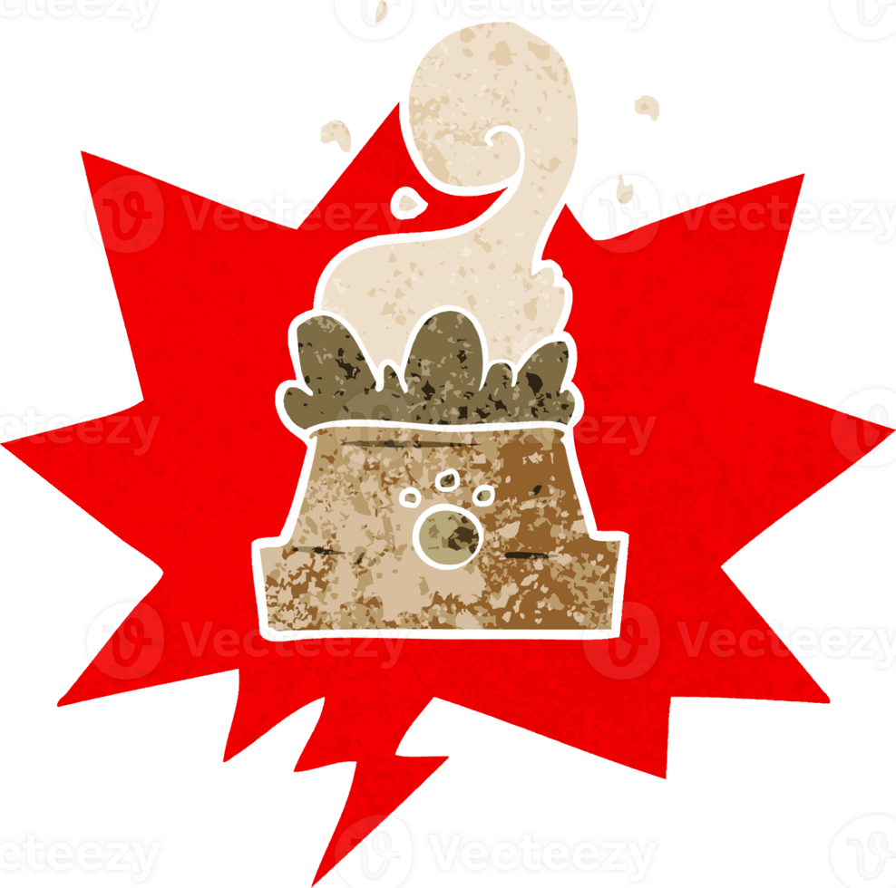 cartoon bowl of dog food with speech bubble in grunge distressed retro textured style png
